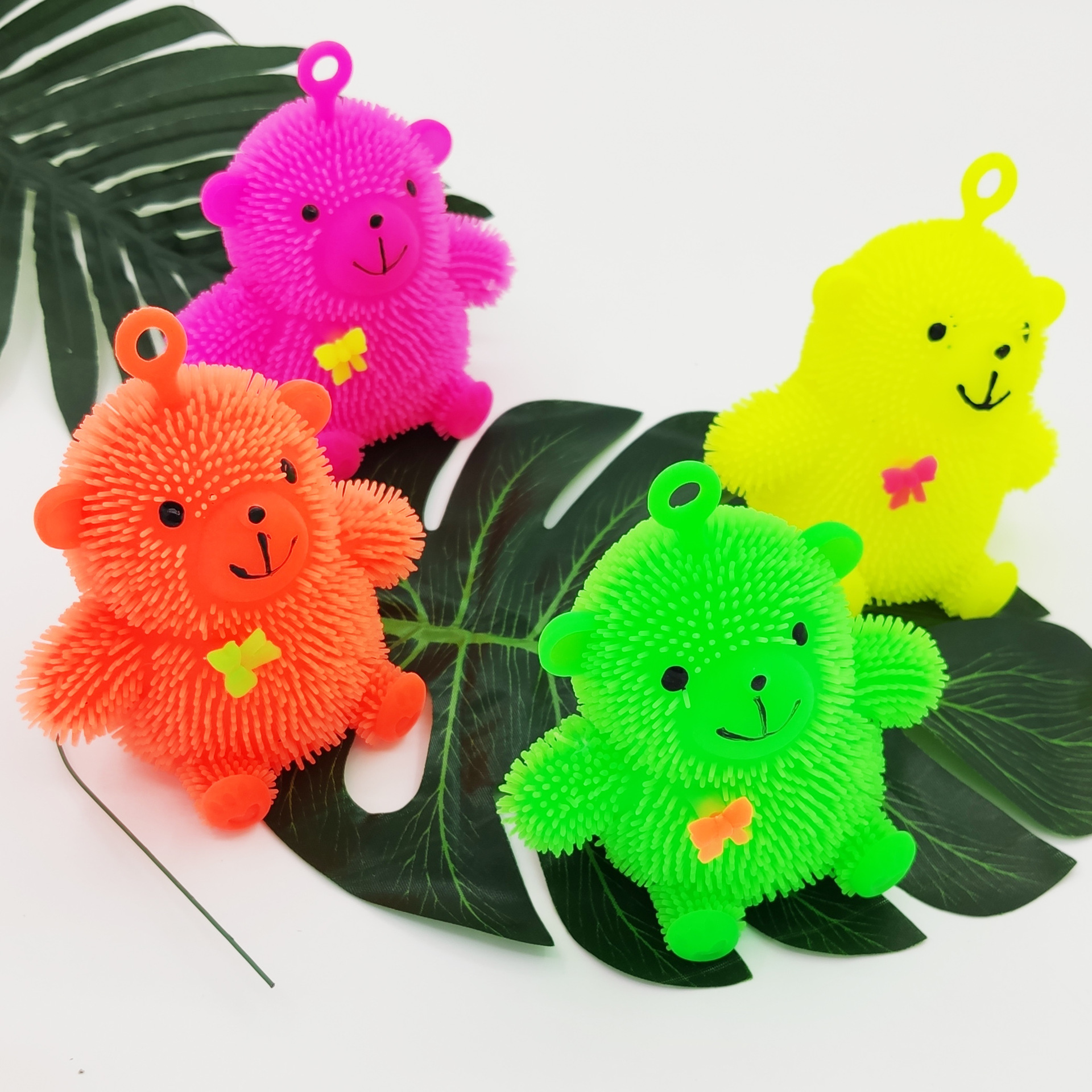 Bear Bear flash fur ball sit Bear bow tie Bear fur ball shine fur ball soft glue release bouncy ball