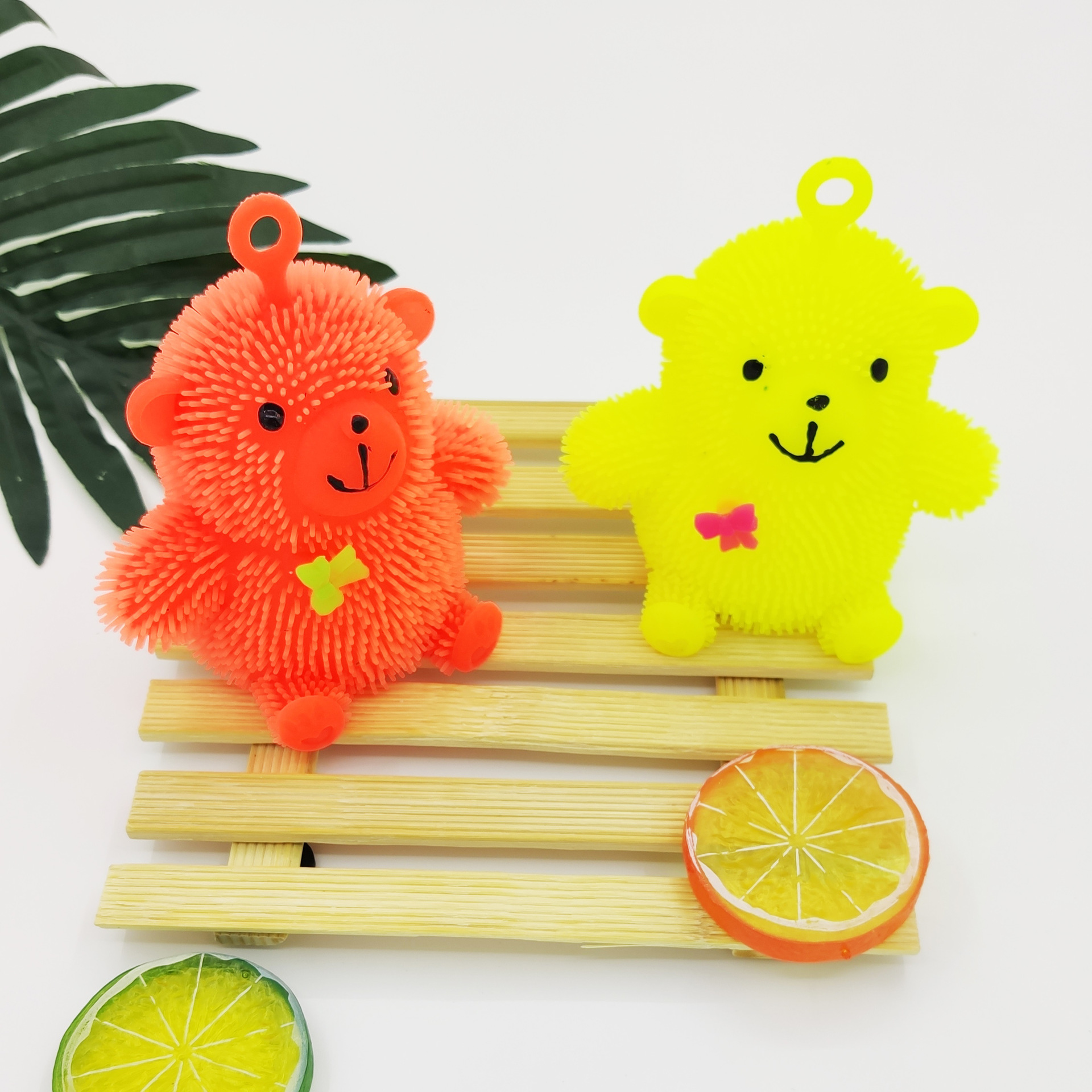Bear Bear flash fur ball sit Bear bow tie Bear fur ball shine fur ball soft glue release bouncy ball