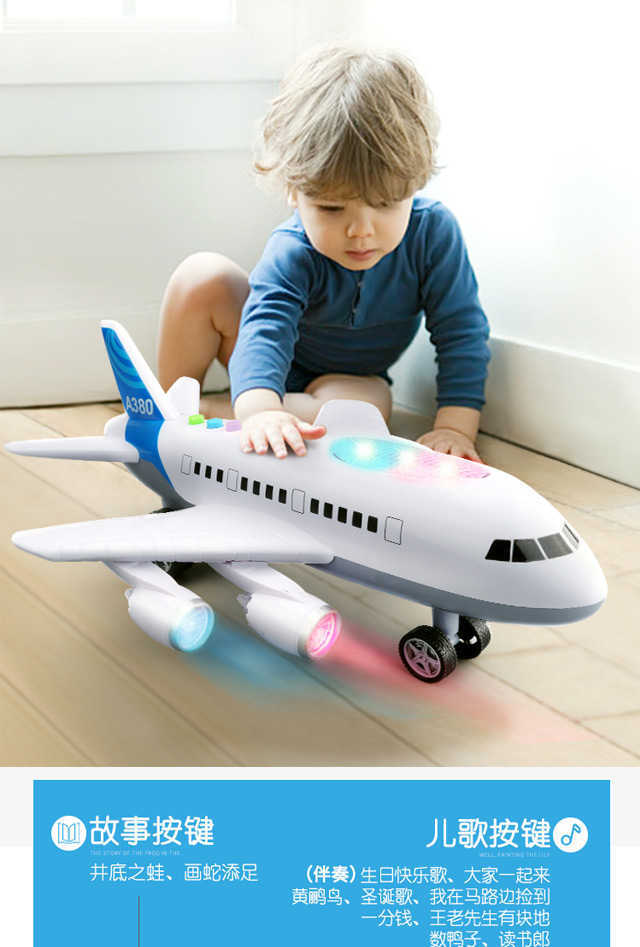 Can tell a story children toy plane inertial car model oversize music simulation airliner A380 birthday gift