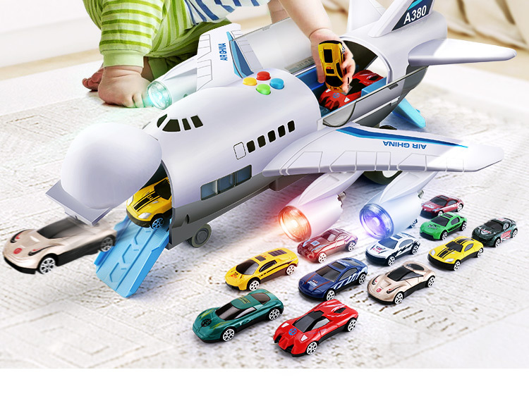 Children's Toy Model Simulation Inertial Story Aircraft Toy Early Education Sound and Light Track Toy Passenger Plane Storage Car