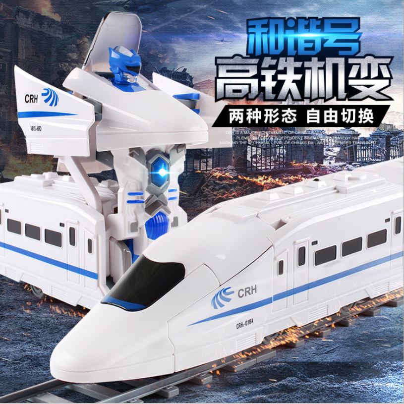 Toy TikTok Same Style CRH Harmony Electric Deformation Train with Light Music Universal Robot Can Be Sent on Behalf