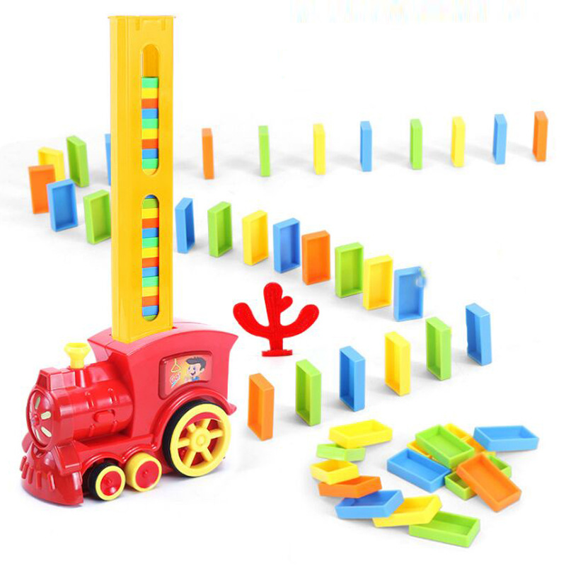 Douyin Online Influencer Same Transparent Dominoes Toy Small Train Children&#039;s Electric Educational Lighting Music Foreign Trade