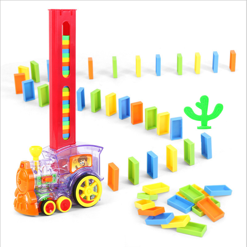 Douyin Online Influencer Same Transparent Dominoes Toy Small Train Children&#039;s Electric Educational Lighting Music Foreign Trade