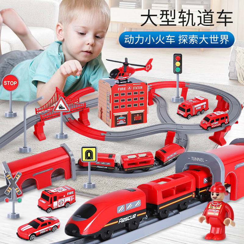 High-Speed Train Toy Children Boy Electric Puzzle Brain-Moving Large CRH Harmony Fire Motor Car Super Long Track