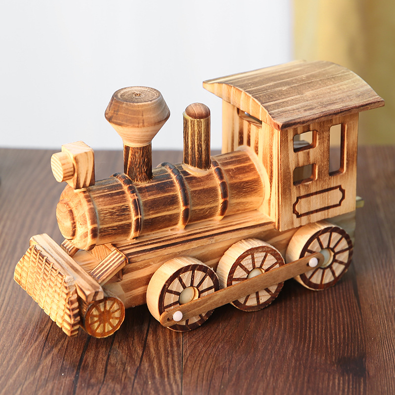 Handmade Wooden Simulation Locomotive Wooden Toy Children&#039;s Wooden Car Model Toy Retro Steam Train Model