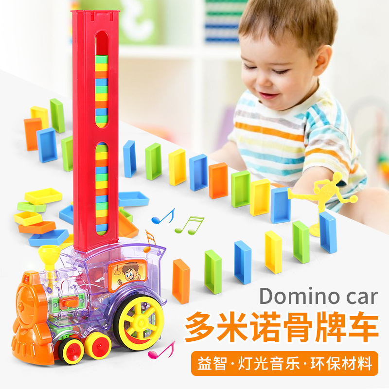 * douyin web celebrity same transparent domino toy little train children&#039;s electric puzzle light music m