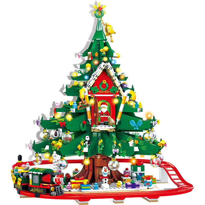 Double Elephants 88013 Christmas Tree House Elk Train Assembling Small Particles Building Blocks Toy Holiday Gift Model Ornaments