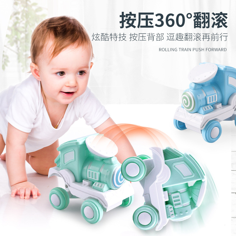 One Piece Dropshipping Best-Seller on Douyin Press Stunt Tilting Small Train Children&#039;s Rolling Locomotive Boys and Girls Toy Car