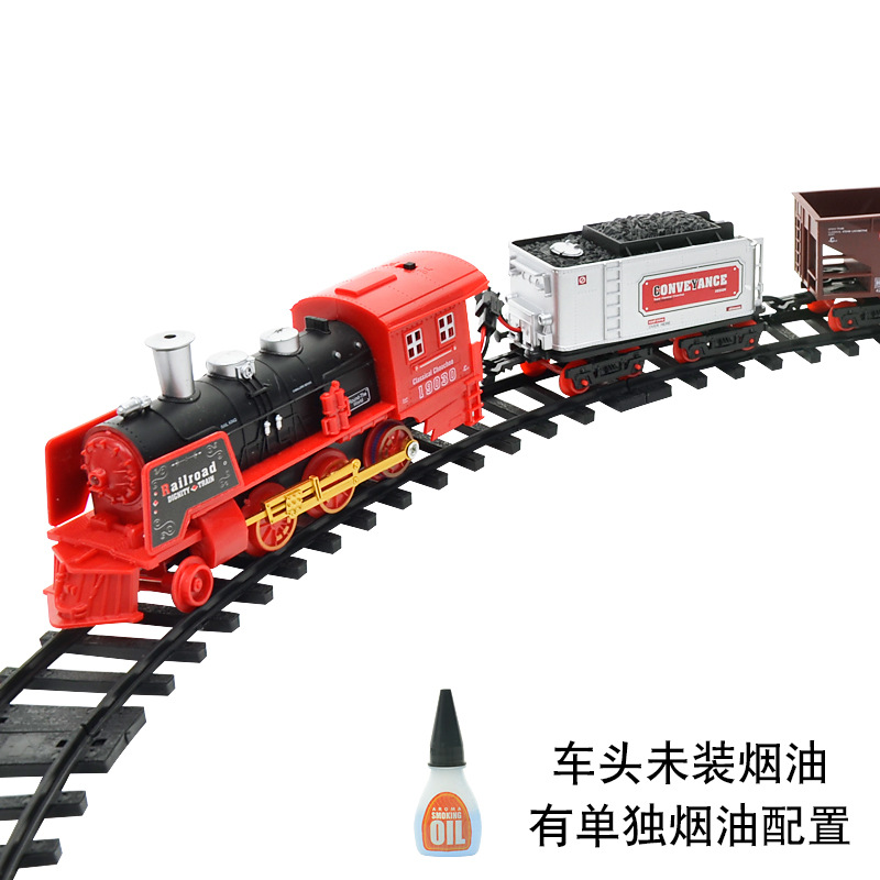 Electric Smoke Remote Control Track Train Simulation Model Rechargeable Steam Train Children&#039;s Toy Set