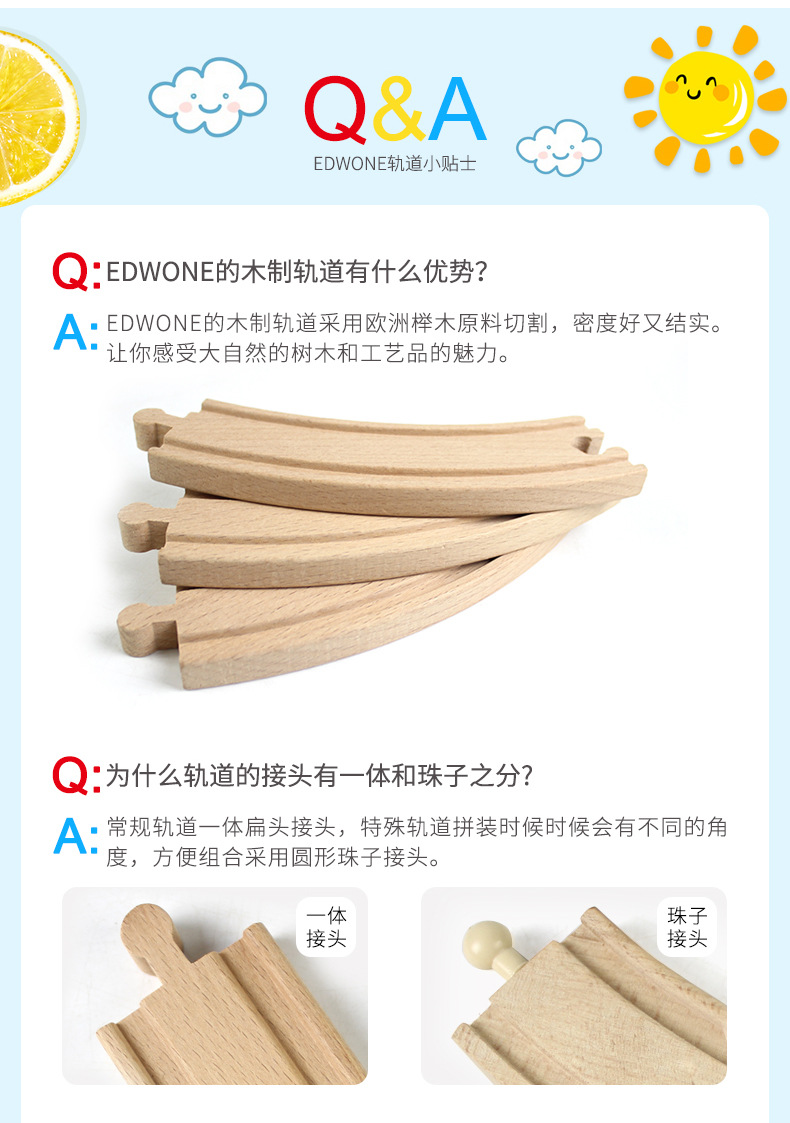 Edwone Beech Track Train Toy Wooden Thomas Game Pack Loose Track Assembled Children's Toy