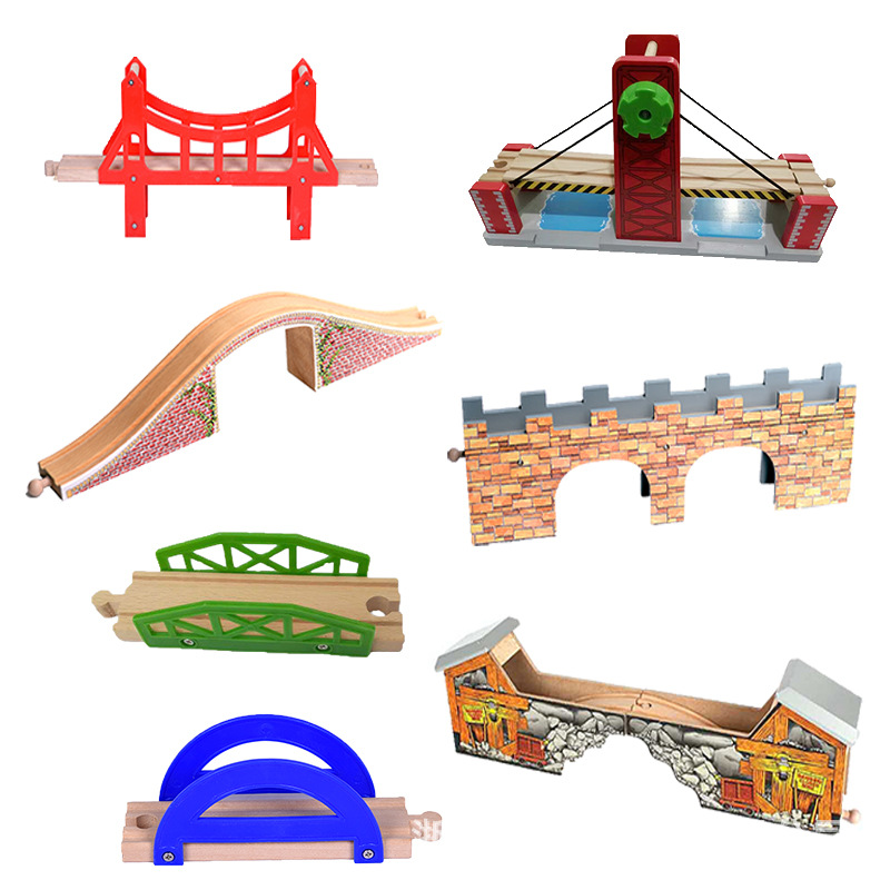 Wooden Thomas Track Train Toy Accessories Building Blocks Changeable Scene Wooden Rail Car Compatible with Brio