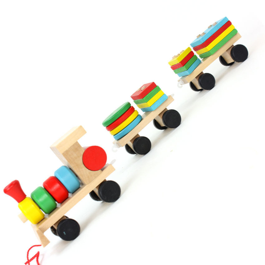 Pull Three-Section Train Wooden Educational Toys Disassembly Combination Shape Matching Toy