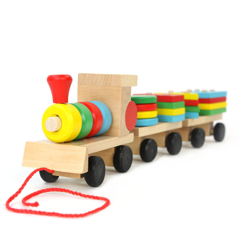 Pull Three-Section Train Wooden Educational Toys Disassembly Combination Shape Matching Toy