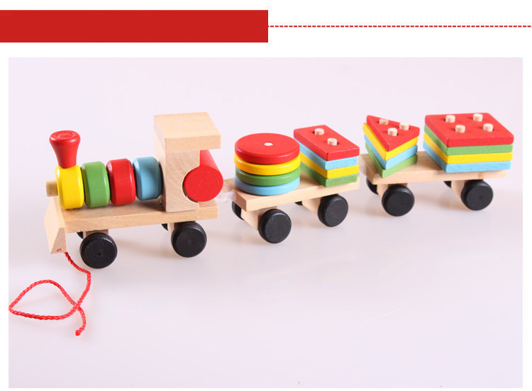 Pull Three-Section Train Wooden Educational Toys Disassembly Combination Shape Matching Toy
