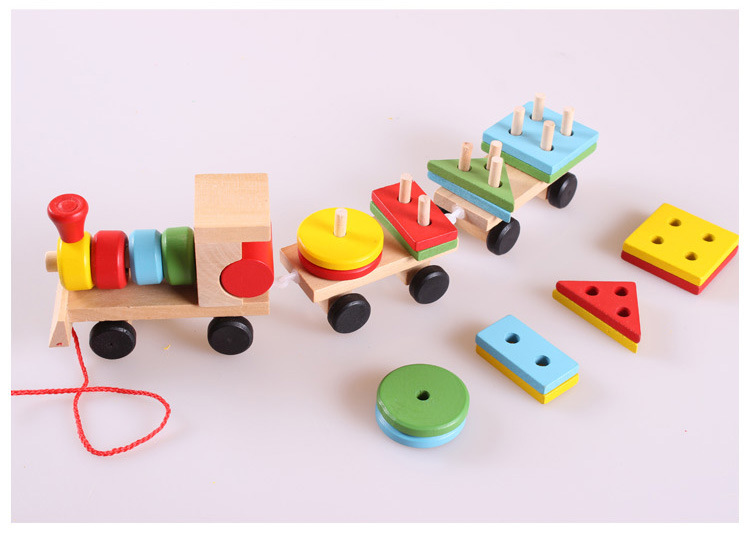 Pull Three-Section Train Wooden Educational Toys Disassembly Combination Shape Matching Toy