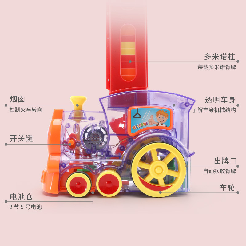 New Domino Automatic Launch Train Children&#039;s Electric Dealing Device Sound and Light Toy Car Cross-Border Building Blocks Toy