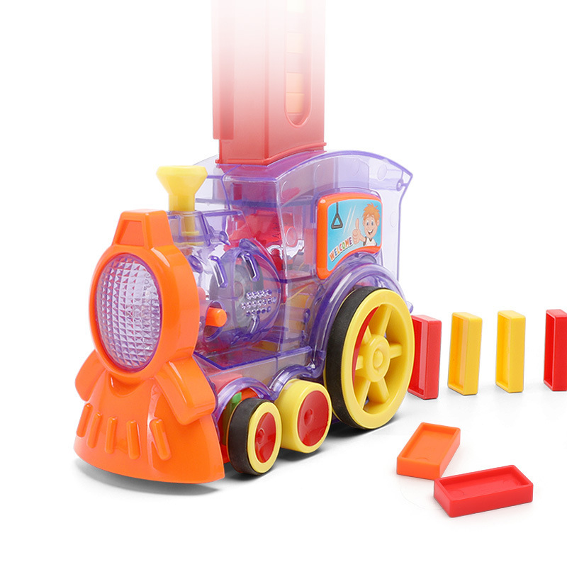 New Domino Automatic Launch Train Children&#039;s Electric Dealing Device Sound and Light Toy Car Cross-Border Building Blocks Toy