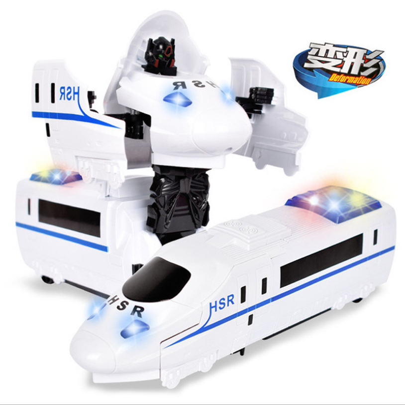 Toy TikTok Same Style CRH Harmony Electric Deformation Train with Light Music Universal Robot Can Be Sent on Behalf