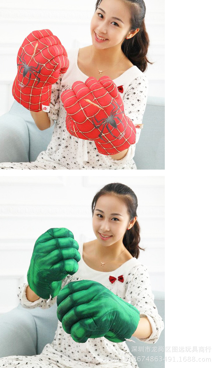 Plush Toy Boxing Gloves Children Adult the Hulk Boxing Gloves Spider-Man Doll Birthday Gift for Boy