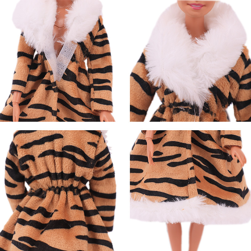 Factory Direct Deliver Suitable for 27-29cm Barbie Doll Striped Plush Coat Doll Dressing Gown One Piece Dropshipping