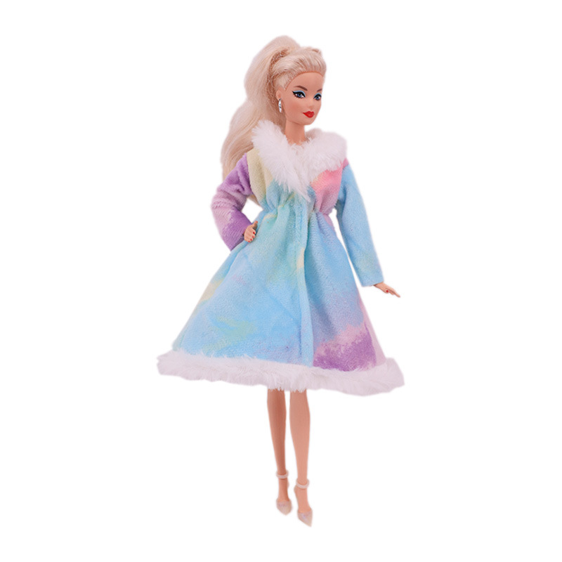 Factory Direct Deliver Suitable for 27-29cm Barbie Doll Striped Plush Coat Doll Dressing Gown One Piece Dropshipping