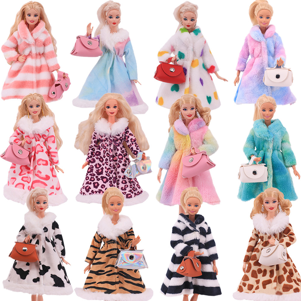 Factory Direct Deliver Suitable for 27-29cm Barbie Doll Striped Plush Coat Doll Dressing Gown One Piece Dropshipping