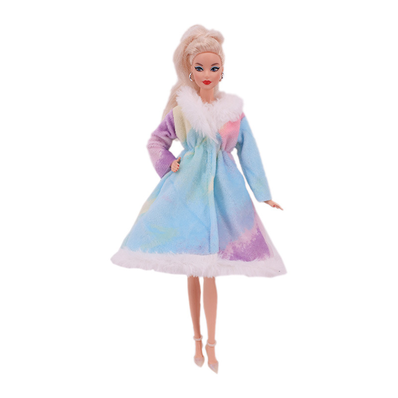 Factory Direct Deliver Suitable for 27-29cm Barbie Doll Striped Plush Coat Doll Dressing Gown One Piece Dropshipping