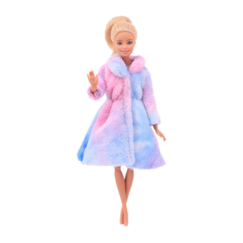 Factory Direct Deliver Suitable for 27-29cm Barbie Doll Striped Plush Coat Doll Dressing Gown One Piece Dropshipping