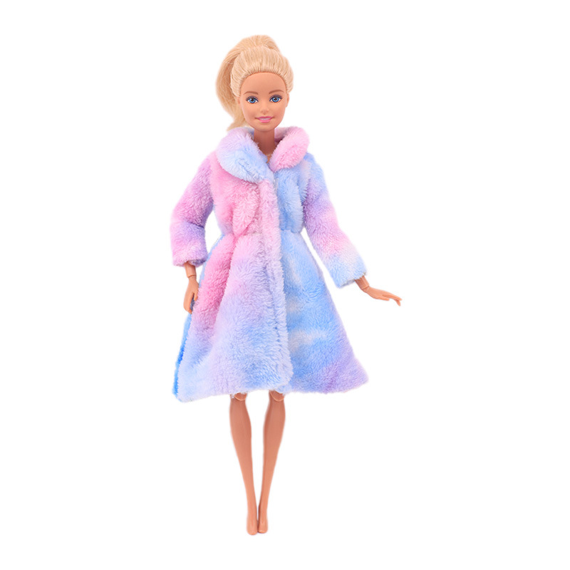 Factory Direct Deliver Suitable for 27-29cm Barbie Doll Striped Plush Coat Doll Dressing Gown One Piece Dropshipping