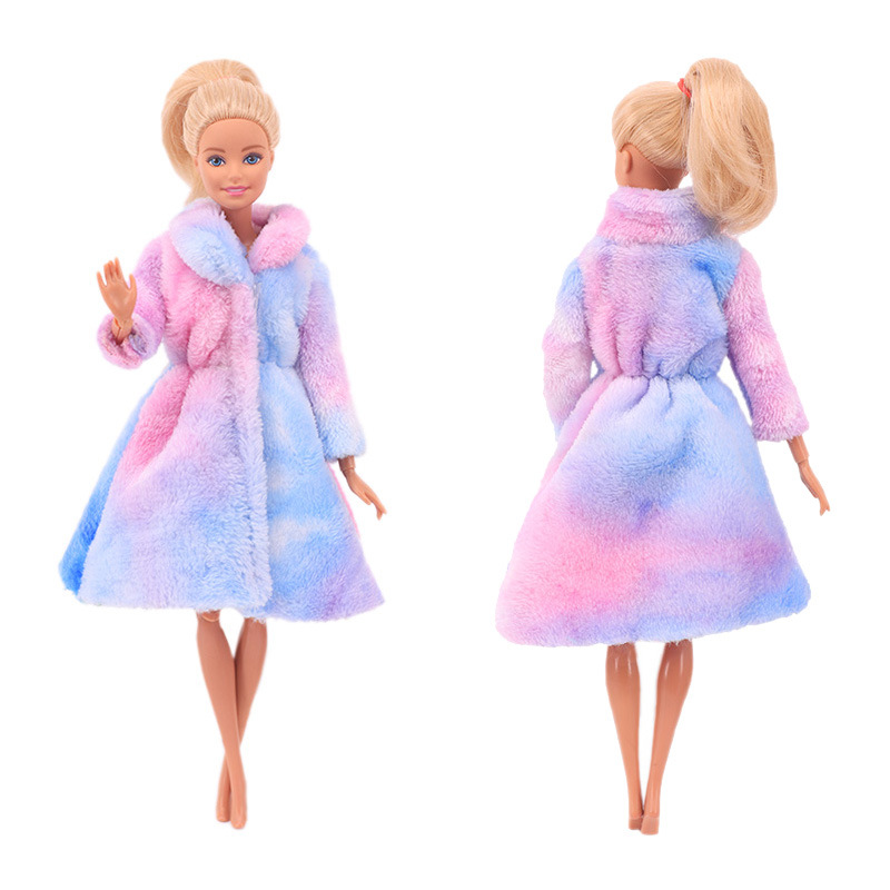 Factory Direct Deliver Suitable for 27-29cm Barbie Doll Striped Plush Coat Doll Dressing Gown One Piece Dropshipping