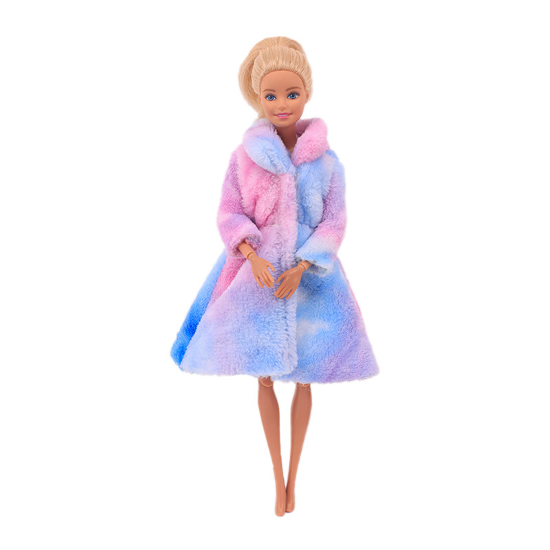 Factory Direct Deliver Suitable for 27-29cm Barbie Doll Striped Plush Coat Doll Dressing Gown One Piece Dropshipping