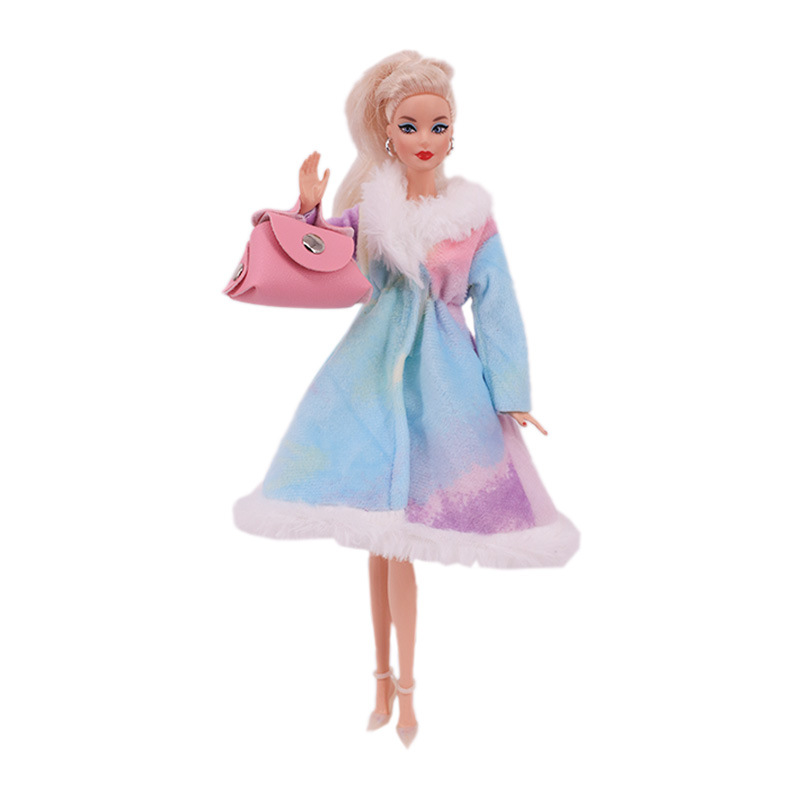Factory Direct Deliver Suitable for 27-29cm Barbie Doll Striped Plush Coat Doll Dressing Gown One Piece Dropshipping