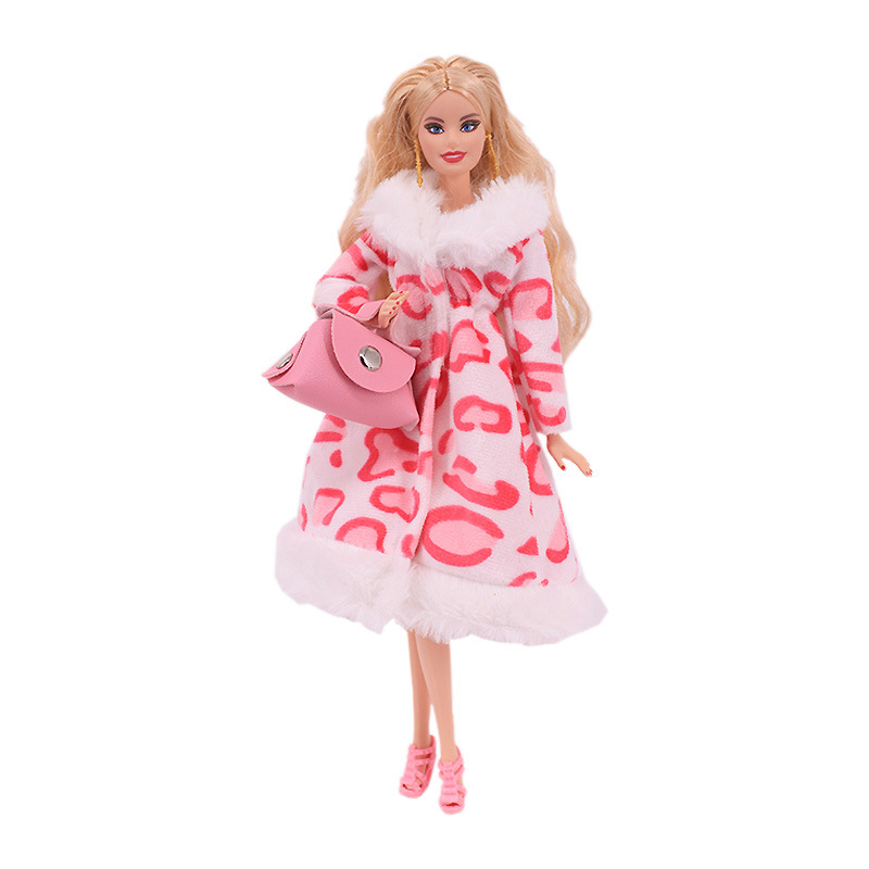 Factory Direct Deliver Suitable for 27-29cm Barbie Doll Striped Plush Coat Doll Dressing Gown One Piece Dropshipping