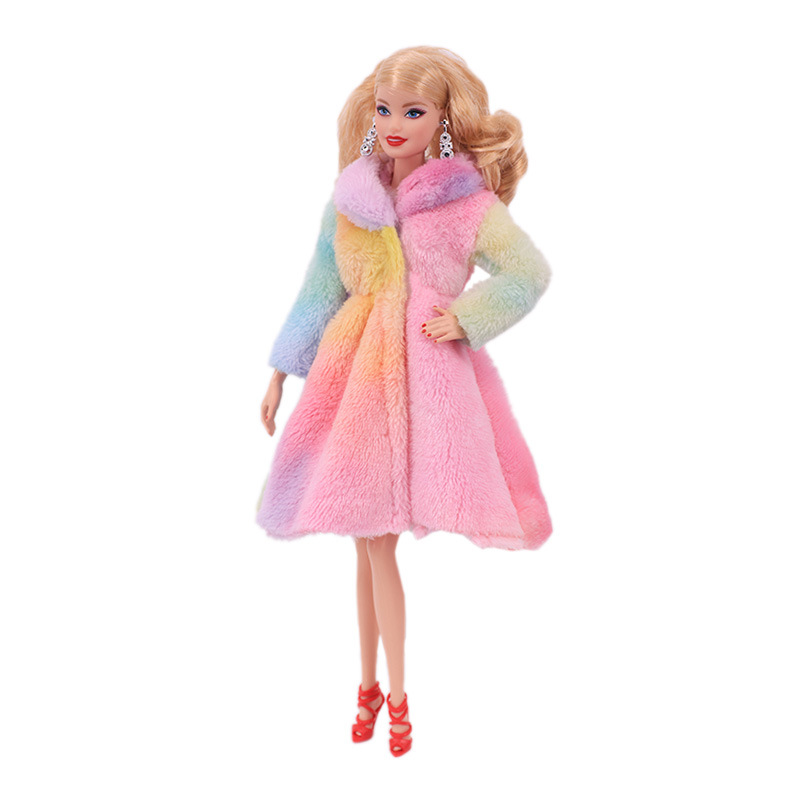 Factory Direct Deliver Suitable for 27-29cm Barbie Doll Striped Plush Coat Doll Dressing Gown One Piece Dropshipping