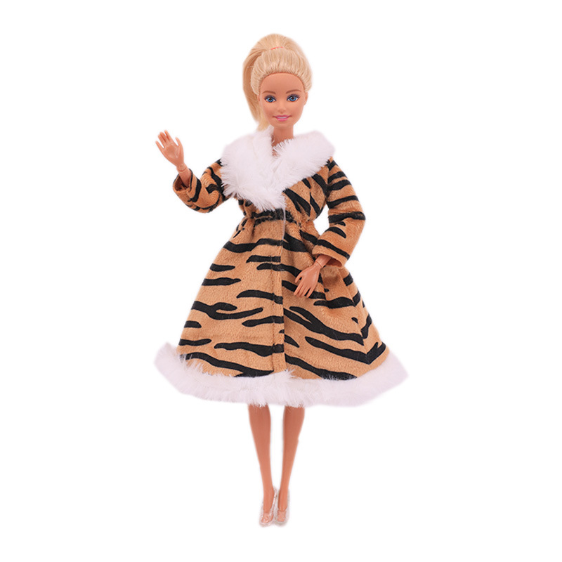 Factory Direct Deliver Suitable for 27-29cm Barbie Doll Striped Plush Coat Doll Dressing Gown One Piece Dropshipping