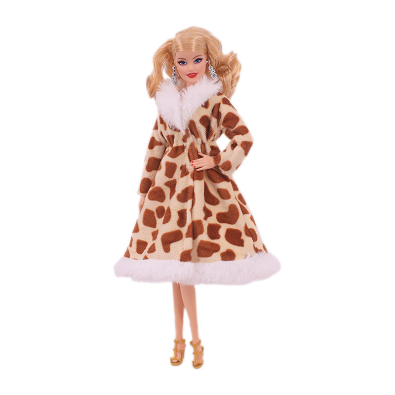 Factory Direct Deliver Suitable for 27-29cm Barbie Doll Striped Plush Coat Doll Dressing Gown One Piece Dropshipping
