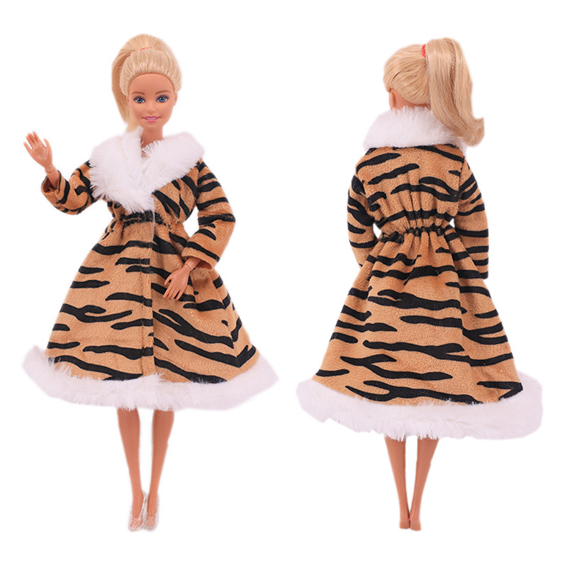 Factory Direct Deliver Suitable for 27-29cm Barbie Doll Striped Plush Coat Doll Dressing Gown One Piece Dropshipping