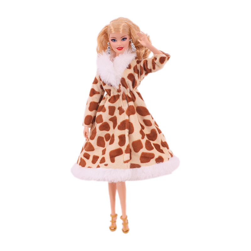 Factory Direct Deliver Suitable for 27-29cm Barbie Doll Striped Plush Coat Doll Dressing Gown One Piece Dropshipping