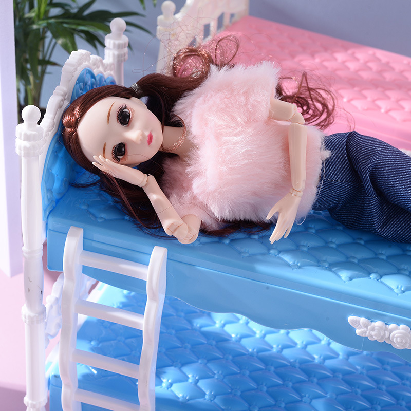 30cm Yati Barbie Doll Bunk Bed Model Accessories Building Blocks Assembled Girl Play House Toy Gift