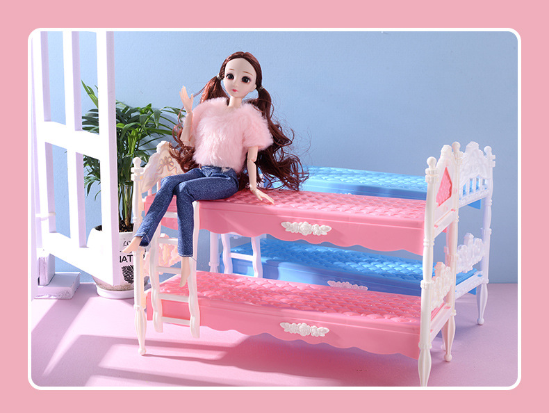 30cm Yati Barbie Doll Bunk Bed Model Accessories Building Blocks Assembled Girl Play House Toy Gift