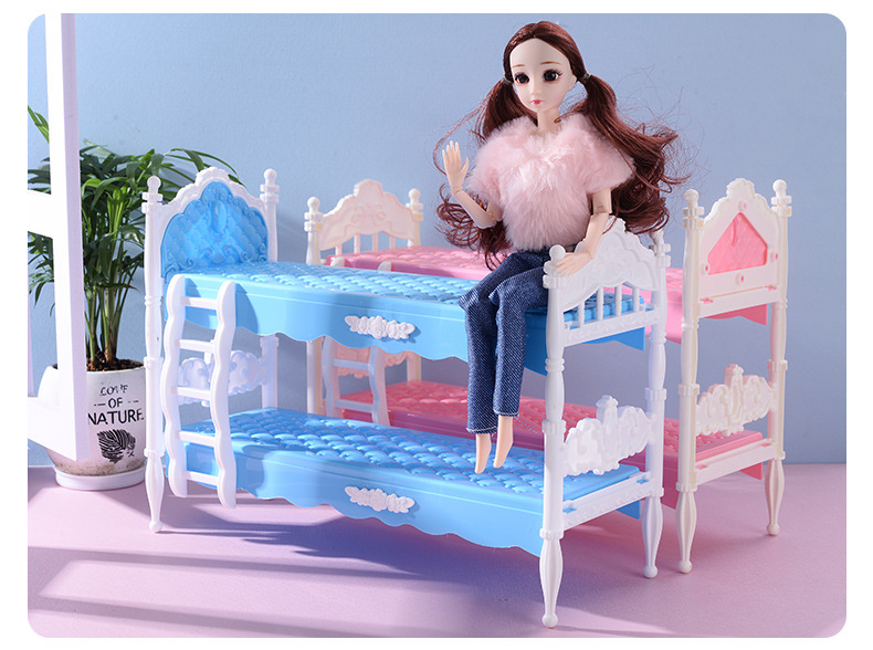 30cm Yati Barbie Doll Bunk Bed Model Accessories Building Blocks Assembled Girl Play House Toy Gift