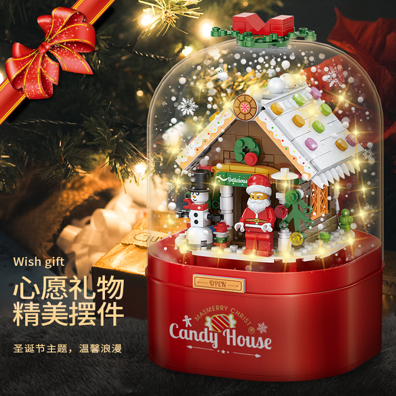 Diamond Brand Christmas Music Box Snow Light Assembling Building Blocks Decoration Holiday Creative Gift Cross-Border Supply