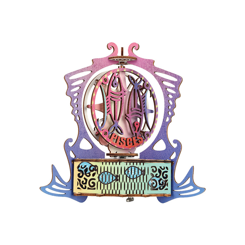 Hongtai 12 Constellation Music Box Qixi Valentine&#039;s Day Creative Gift Wooden 3D 3D Puzzle Model Handmade Music Box