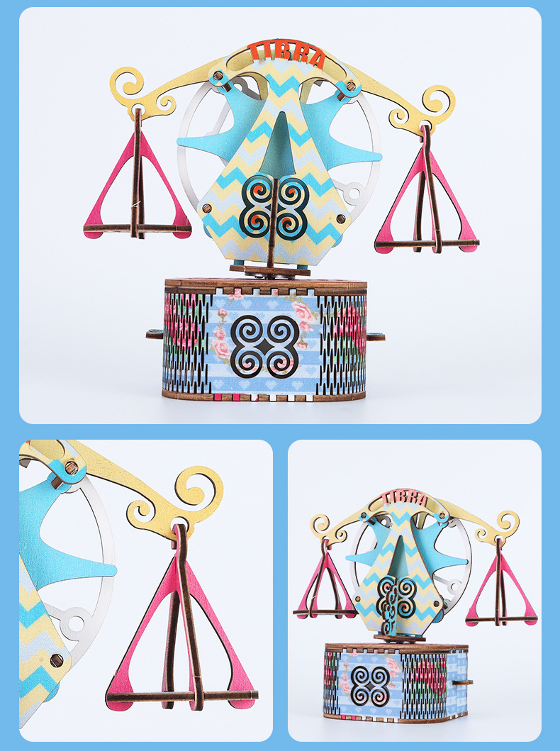 Hongtai 12 Constellation Music Box Qixi Valentine's Day Creative Gift Wooden 3D 3D Puzzle Model Handmade Music Box Hongtai 12 Constellation Music Box Qixi Valentine's Day Creative Gift Wooden 3D 3D Puzzle Model Handmade Music Box