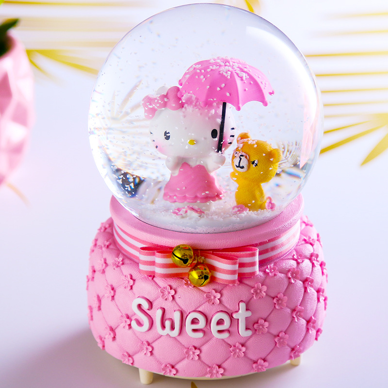 Grocery Creative Home Cat Crystal Ball Music Box Luminous Girl Heart Present to Girl for Birthdays and Valentine&#039;s Days Gift Decoration
