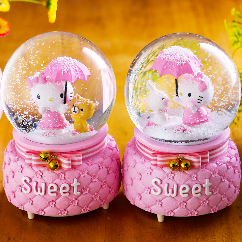 Grocery Creative Home Cat Crystal Ball Music Box Luminous Girl Heart Present to Girl for Birthdays and Valentine&#039;s Days Gift Decoration
