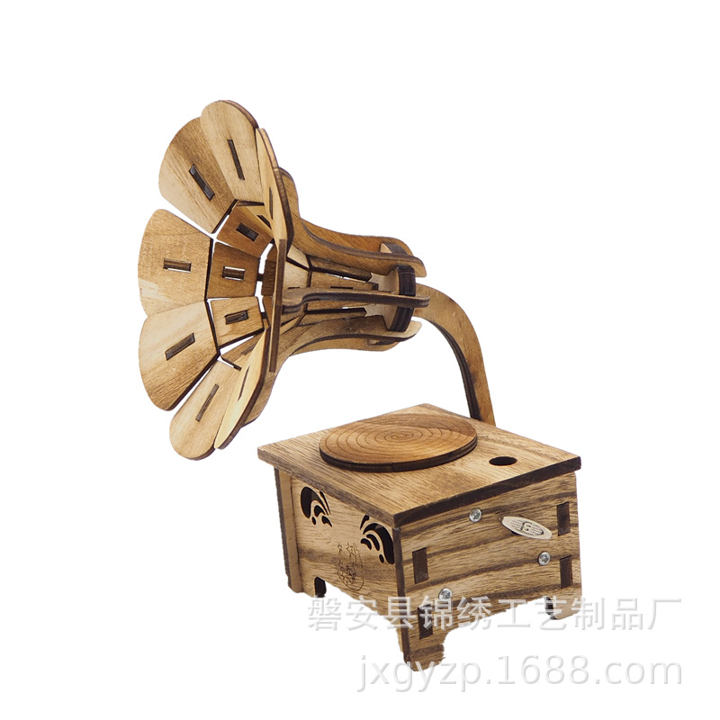 Factory Direct Sales Wooden Music Box Wooden Phonograph Decoration Vintage Music Box Crafts Decoration Wholesale