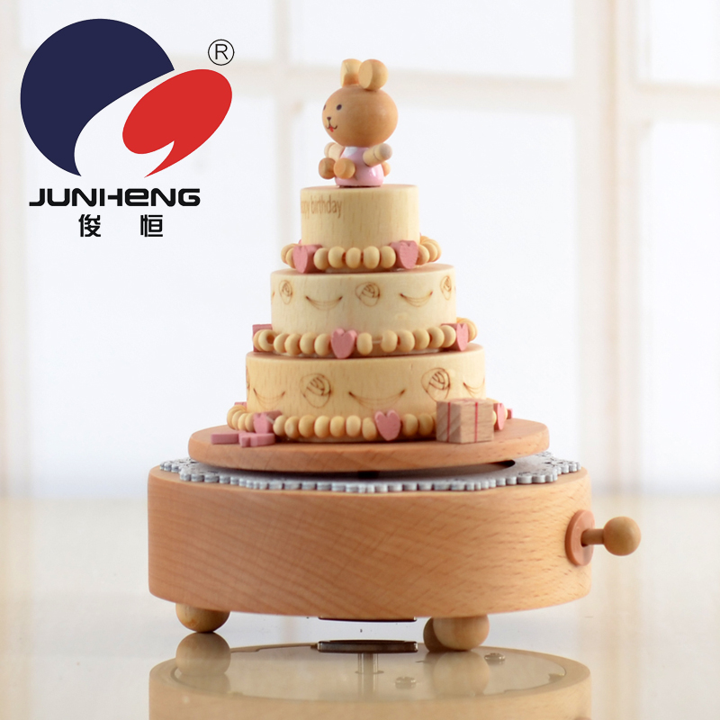 Junheng Cross-Border Birthday Cake Music Box Bear Children&#039;s Birthday Small Gift Lettering Music Box Wooden Craftwork