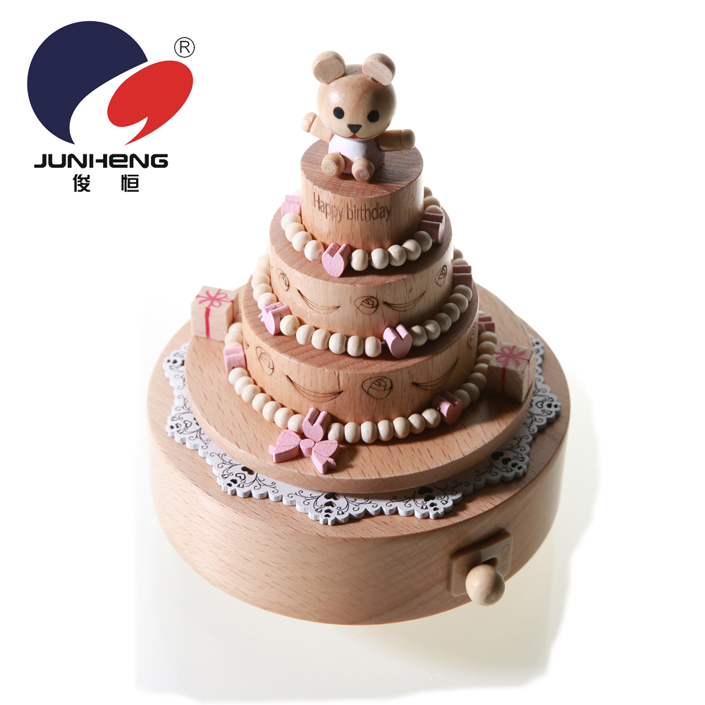 Junheng Cross-Border Birthday Cake Music Box Bear Children&#039;s Birthday Small Gift Lettering Music Box Wooden Craftwork