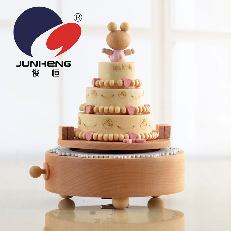 Junheng Cross-Border Birthday Cake Music Box Bear Children&#039;s Birthday Small Gift Lettering Music Box Wooden Craftwork